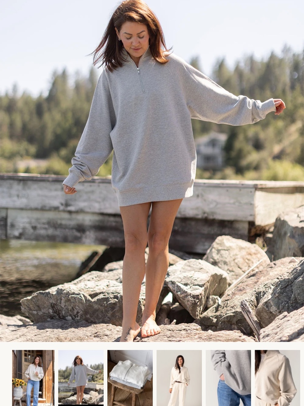 Brunette The Label Light Gray Zip-Neck Swim Coverup